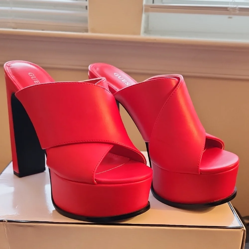 Guess Women's Bold Red Platform Sandals - Picture 1 of 3